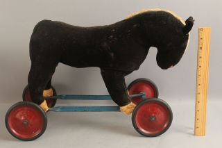 Small Antique 1950s Steiff Ride - On Black & White Mohair Pony Horse Toy