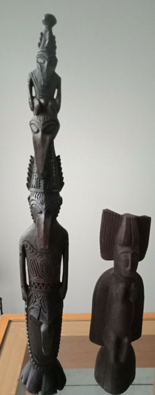 2 Carved Wooden Sepik Tribal Figurines / Statues - Papua Guinea (png)