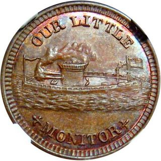 1863 Our Little Monitor Patriotic Civil War Token Ngc Ms63