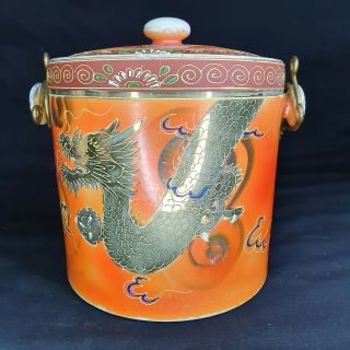 Vintage Japanese Satsuma Biscuit Barrel Cookie Jar Tea Caddy Hand Painted Gilded