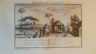 1747 Antique Engraving - Negro Houses On The Coast Guinea - West Africa - Slaves
