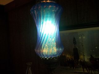 Vintage 60s Mid Century Modern Blue Glass Swag Hanging Light Lamp 23 inches long 3