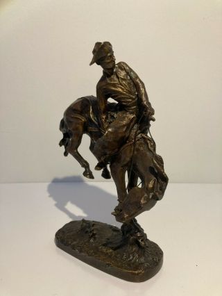 Vintage Frederic Remington Solid Bronze Statue The Outlaw Cowboy Horse Art