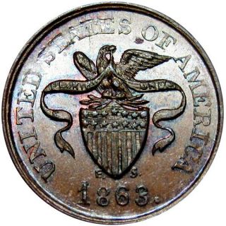 1863 United States Of America Eagle On Union Shield Patriotic Civil War Token