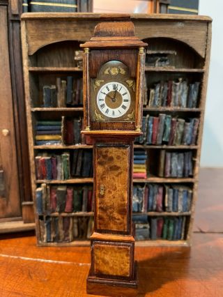 Vintage Miniature Dollhouse Dennis Jenvey Tall Case Grandfather Clock Wood Gilt