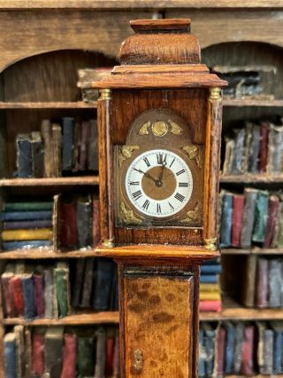 Vintage Miniature Dollhouse Dennis Jenvey Tall Case Grandfather Clock Wood Gilt 3