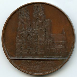 1854 York Cathedral Great Britain Architectural Bronze Medal By Wiener