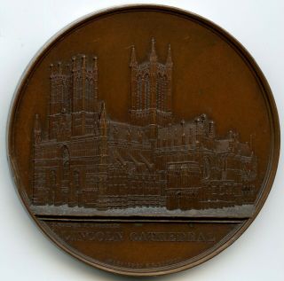 1857 Lincoln Cathedral England Architectural Bronze Medal By Wiener