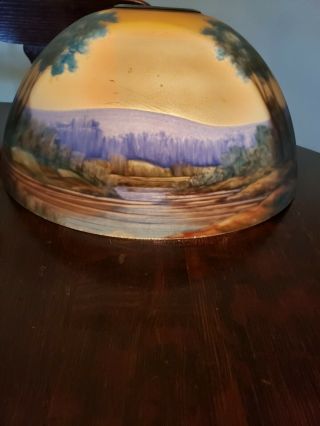 Antique Reverse Painted Glass Table Lamp Shade Only Landscape / Trees Vintage