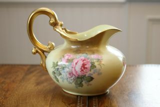 Antique T&v Limoges Porcelain Large Hp Pitcher Huge Pink Roses Signed