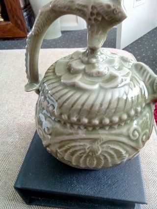 Antique Chinese Northern Song Yaozhou Celadon Reverse Flow Incised Ewer Teapot