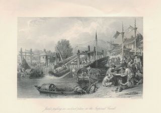 1843 Antique Print - Allom China - Junks On The Imperial Canal