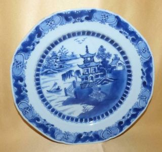 Chinese Export Blue & White Chinese River & Pagoda Scene Dinner Plate C1770
