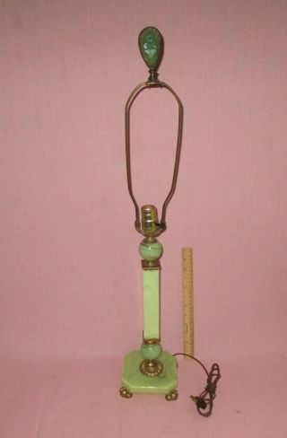 Vintage Early 20th C Green Vasoline Uranium Slag Agate Lamp Base Glass Finial