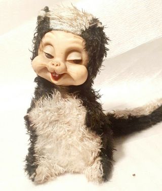 Vintage Ruston Stinky Skunk Rubber Face Plush Stuffed Animal 1950s Toy Kitsch