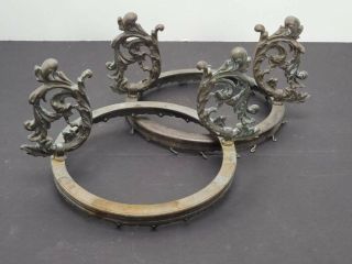 Pair Antique 19th C Bronze Argand Oil Lamp Prism Tank Rings,  5 " O.  D.