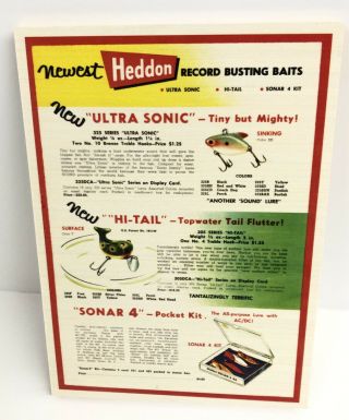 1958 Heddon Old Fishing Lure Utral Sonic,  Runt,  Hi - Tail Chart On Wood Print