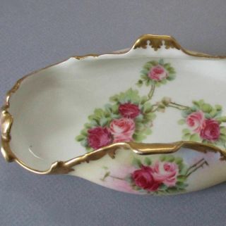 Antique T&v Limoges Hand Painted Porcelain Toast Tray Pink Roses W Gilt Trim