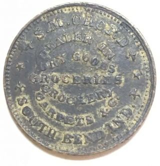South Bend Indiana Civil War Token S.  M.  Chord Dry Goods Flag R4 Store Card