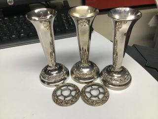 3 X Vintage Silver Plated Bud Vase English Ianthe 2 With Top One Without