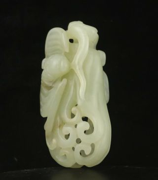 Old China Natural Hetian White Jade Hand - Carved Statue Bat Pendant