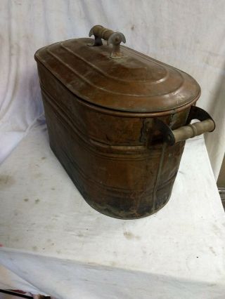 Antique Revere Copper Boiler W/ Lid Wooden Handles Wash Tub