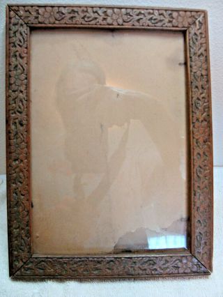 Antique Vtg Hand Carved Art Wood Floral Flower Picture Frame Glass 6x8 5x7 Hangs