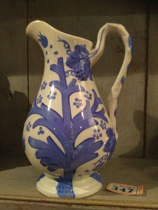 Antique Pottery Porcelain Large Oriental Style Jug Pitcher Water Milk 21cmh