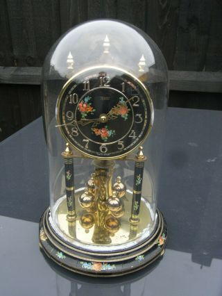 Antique Anniversary Mantle Clock Under Glass Dome