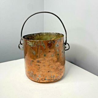 Antique Vintage Small Hand Made Planished Copper Pot Plant Pot Old