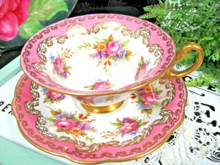 Foley Tea Cup And Saucer Hot Pink Floral Pink Roses Teacup Wide Mouth 1940s