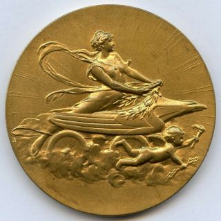France Automobile Club Gilded Award Bronze Art Medal By Roques 41mm 31gr