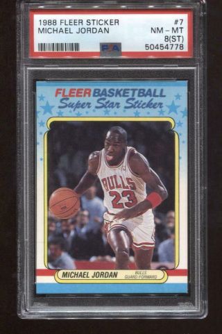 Michael Jordan 1988 - 89 Fleer Sticker 7 Chicago Bulls Hof Psa 8 St