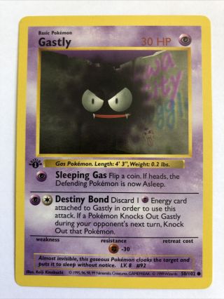 Pokémon Tcg Gastly 1st Edition Base Set 50/102 Regular Common