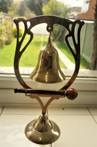 11.  5 " Vintage Ornate Standing Brass Dinner Chime Bell Gong Wood Striker