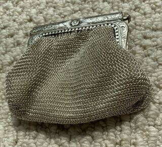 Vintage Chain Mail Coin Purse Small Silver Repousse Frame