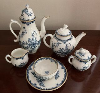 Rare Vintage/antique Royal Worcester Miniature Tea And Coffee Set Blue White