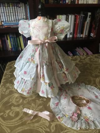 Vintage 16“ Terri Lee Garden Party Outfit Floral Organdy Dress And Bonnet W/tag