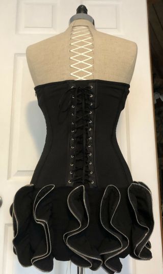 Vintage 90s Tripp Nyc Cyber Goth Ballerina Corset Zipper Mini Dress Y2k Mall Med