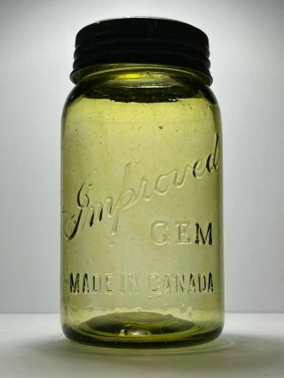 Antique Green Improved Gem 1 Quart Canning Jar