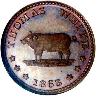 1863 York City Civil War Token Thomas White Abattoir Pig Boar Ngc Ms64