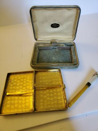 Vintage Sterling Silver,  Gold Plated Cigarette Case W/ Matching Cigarette Hold