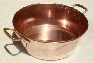 Vintage French Copper Jam Pan Bronze Handles Rounded Rim Rare Size 2.  6lbs 11.  4in