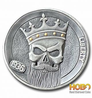 Hobo Nickel Coin 1936 Buffalo " King Crown 2 " Hand Engraved Gediminas Palsis