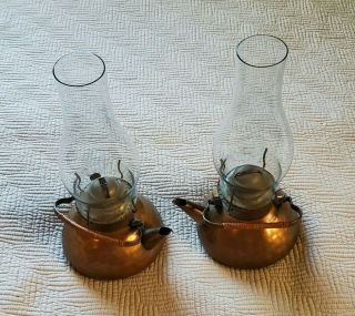 Antique/vintage Copper Tea Kettle Oil Lamps Hand Made Craftsman Co 323 Set Of 2