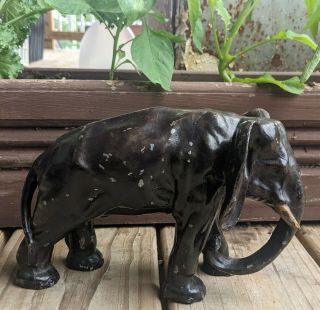 Antique Cast Elephant Metal Statue Doorstop Rare Vtg Figurine 8.  5 " X5.  5 " 3.  3lbs