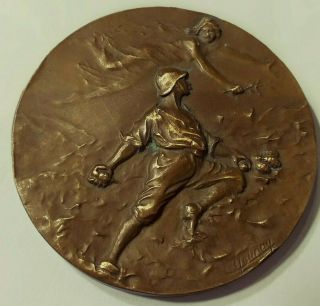 1918 Ww I France Paris,  Angel Help To French Soldier Art Nouveau Bronze Medal