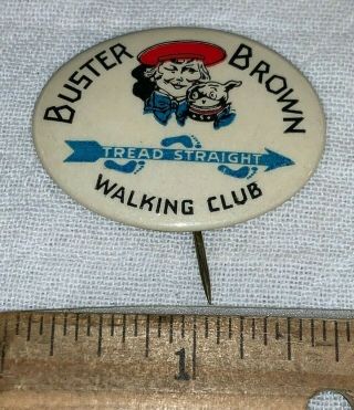 Antique Celluloid Pinback Button Buster Brown Tige Walking Club Shoe St Louis Mo