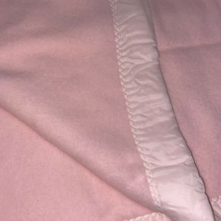 Vintage Baby Blanket Pink Satin Trim Union Made Acrylic 48 " X 37 "