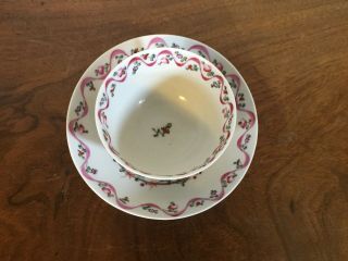 Antique English Hall Porcelain Tea Cup Bowl & Saucer 18th c.  Sprig Flowers 3